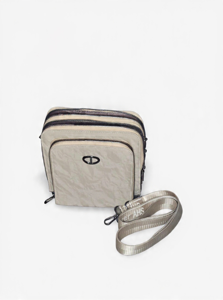 3-ZIPPER BEIGE CROSSBODY BAG
