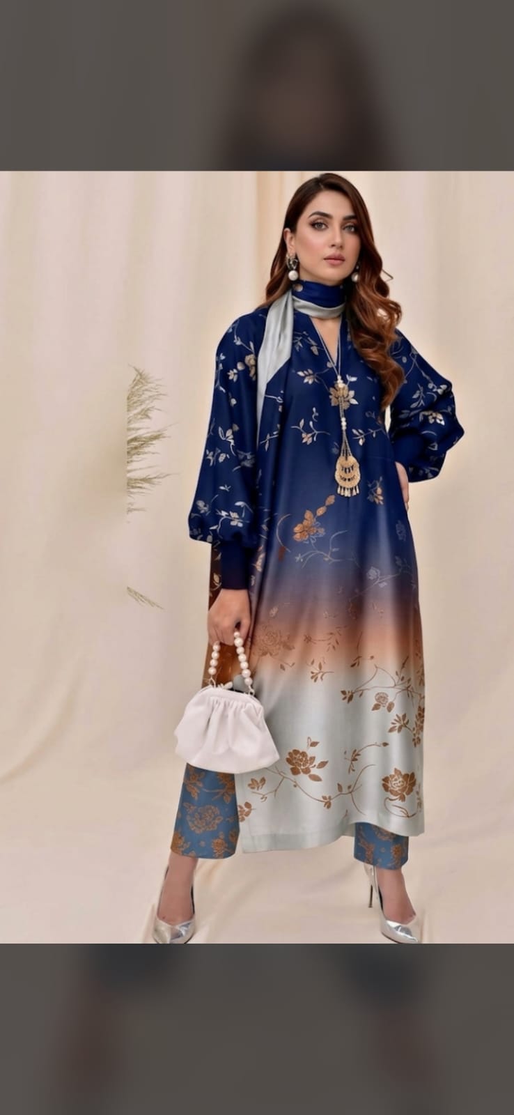 Premium Shamoz Silk 3-Piece Unstitched Suit – Floral Printed