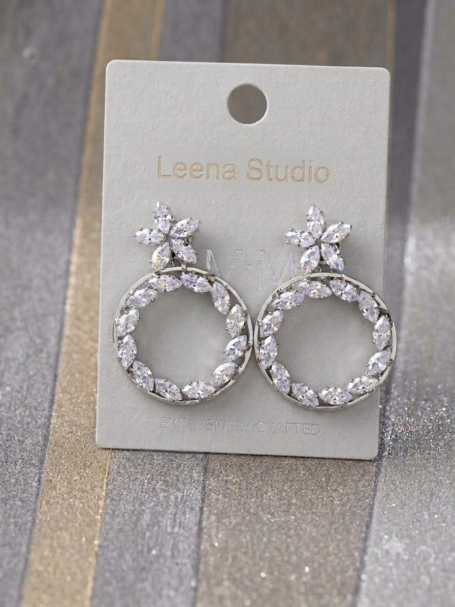 Elegant Zirconia Flower & Hoop Stainless Steel Drop Earrings