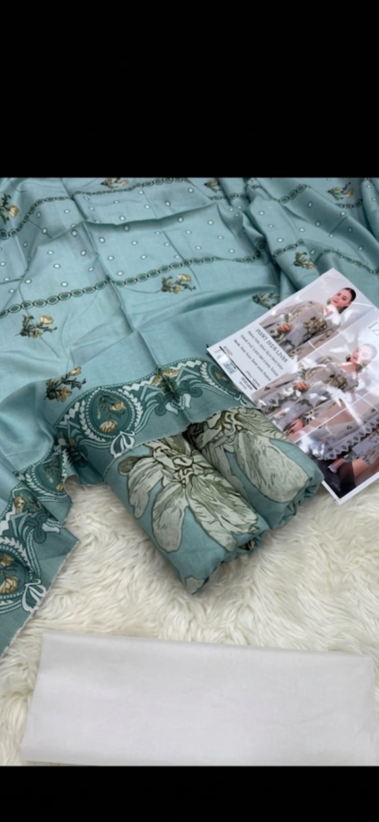 Sea Green Digital Print Slub Linen 3-Piece Suit | Women's Ethnic Wear